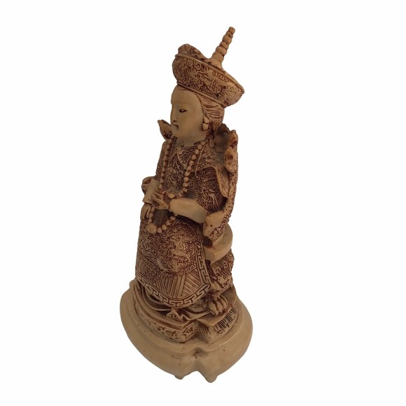 Vintage ASIAN ROYALTY Carved FIGURINES ETCHED SITTING ON SERPENT THRONES 9 1/4” - Picture 11 of 15